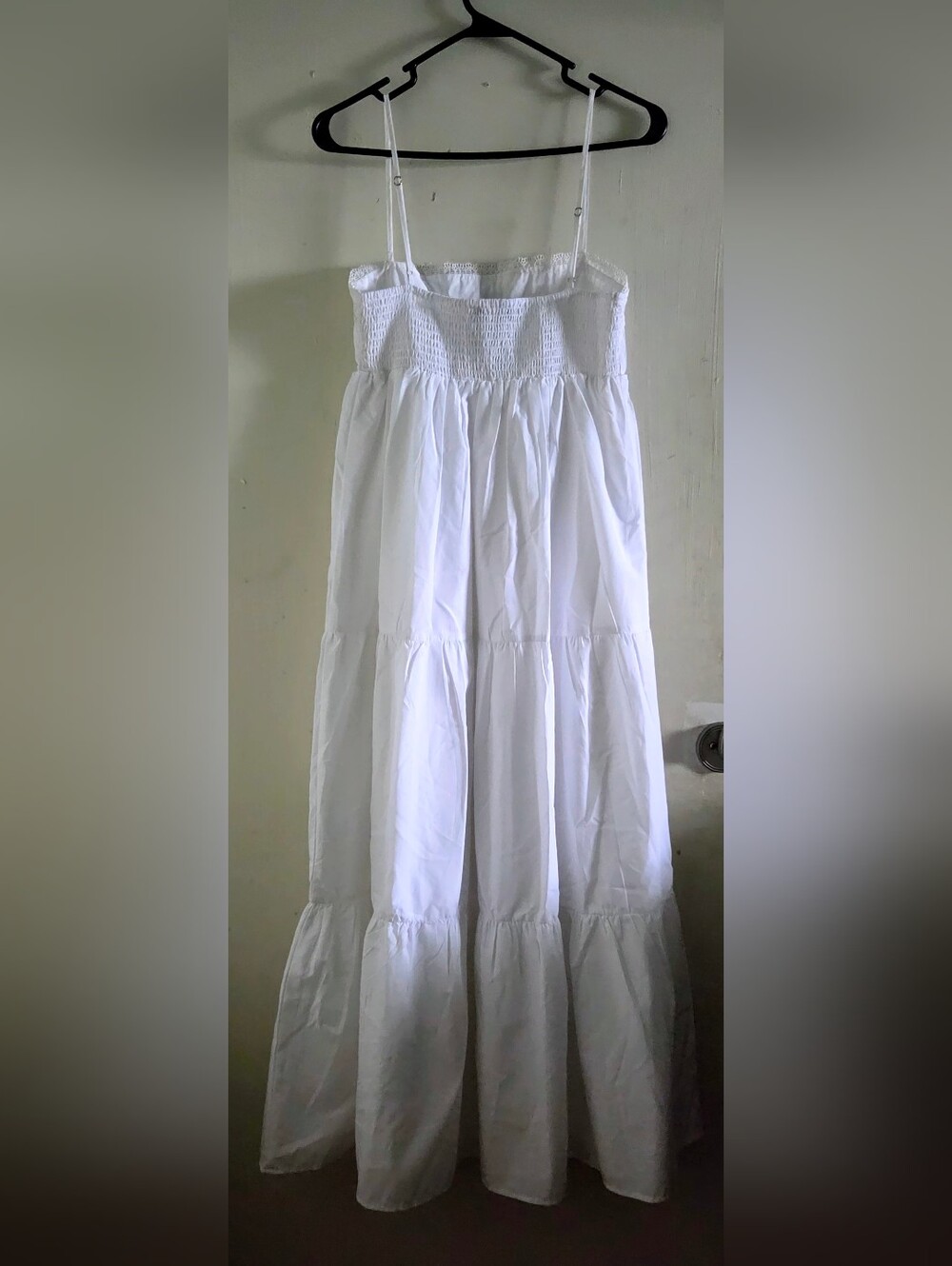 ZARA White Tiered Lace Poplin Maxi Dress Smocked Size S - Picture 8 of 12